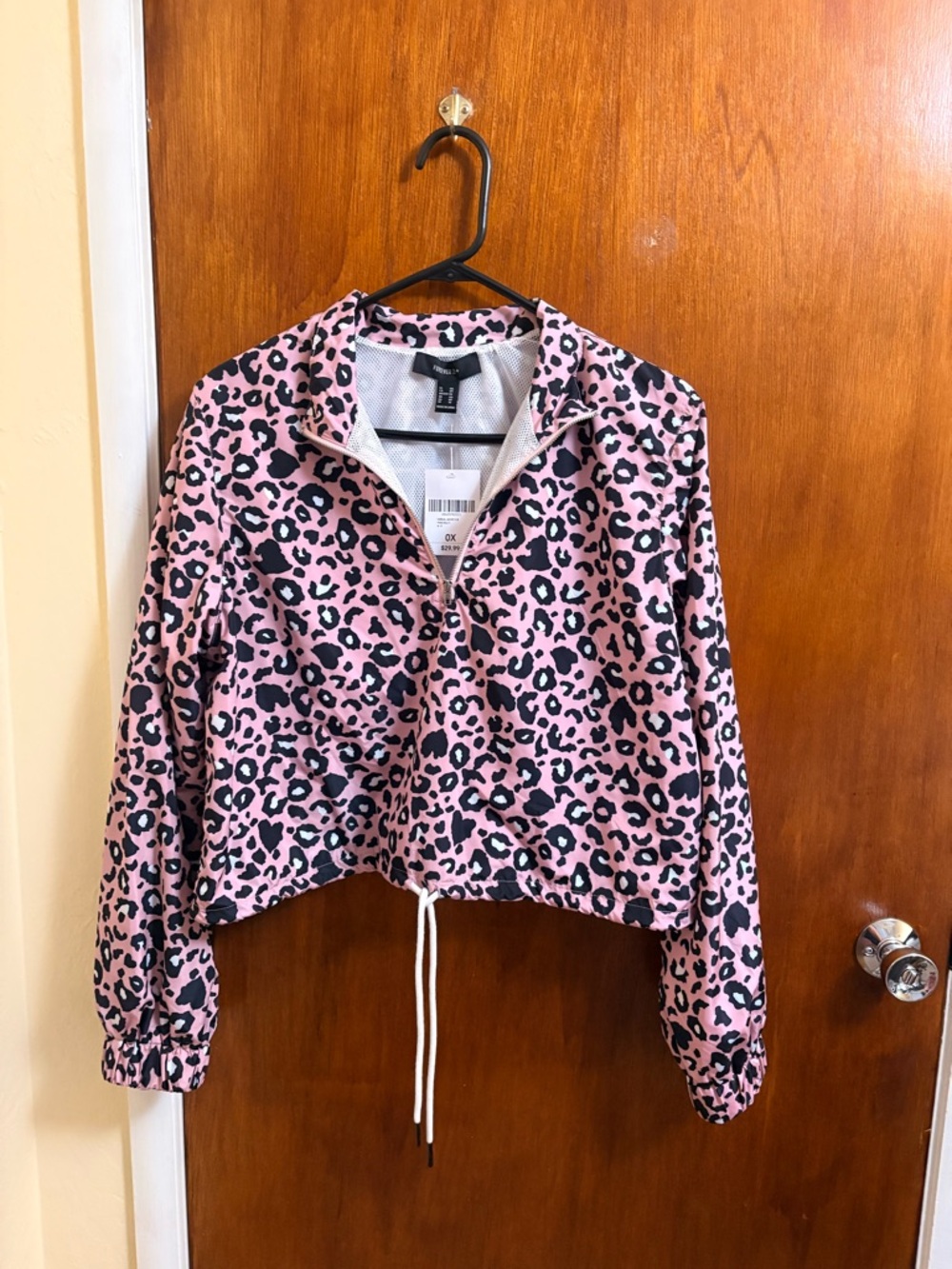 Forever 21 Pink and Black Leopard Print Zip Jacket